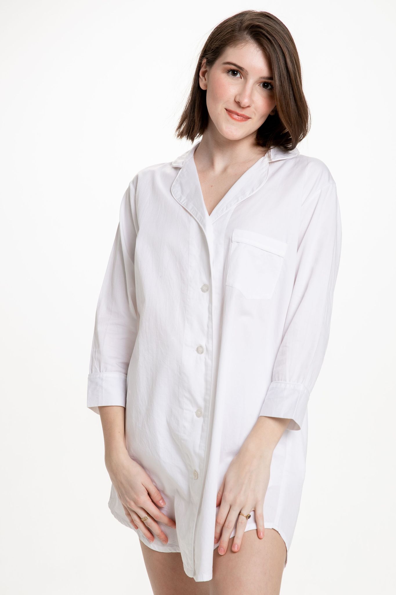 Button-Down Sleep Shirt - White (Small/Medium)